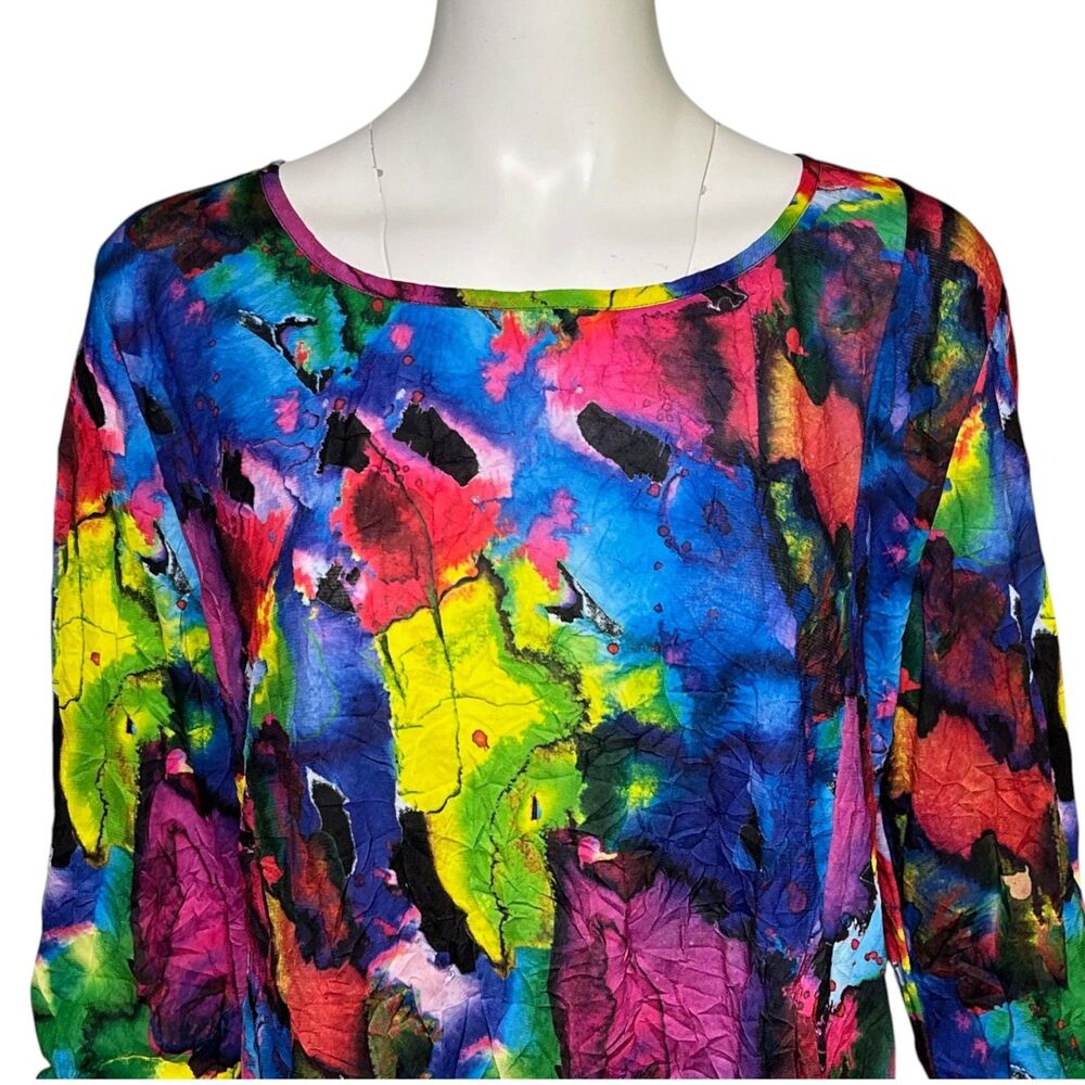 SnoSkins Crinkle Top Womens L Multicolor Abstract Art Print 3/4 Sleeve USA - Picture 5 of 8